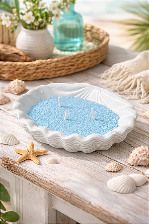 Vela em Pó Concha Branca em Cerâmica 15cm