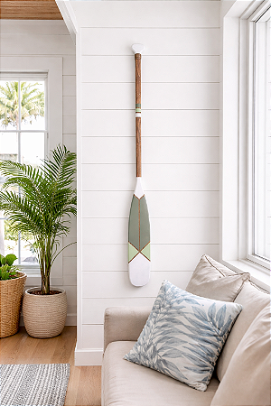 Remo Decorativo Ponta Branca e Verde 100 cm Decoração Náutica Praia