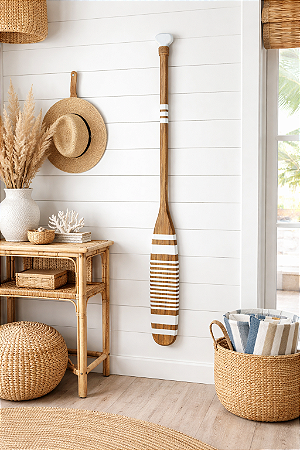 Remo Decorativo Marrom e Branco Listrinhas 130 cm Decoração Náutica Praia
