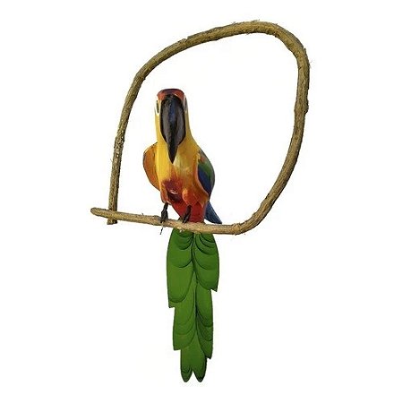Enfeite Arara Amarela e Verde de Madeira no Cipó