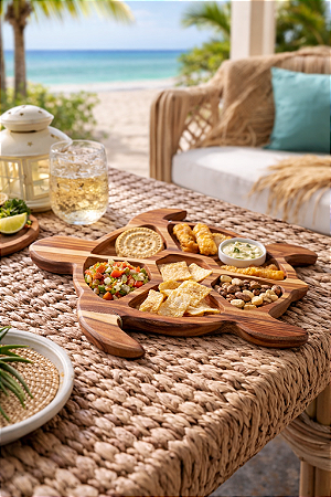 Petisqueira Tartaruga em Madeira Teca