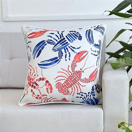 Almofada Náutica Lagosta Vermelha e Azul em Linhão 45x45