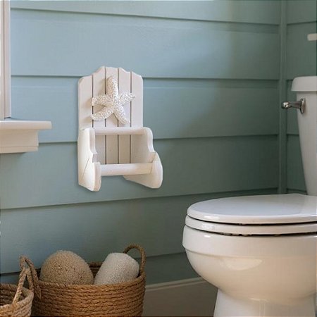 Porta Papel Higiênico Branco com Estrela Branca Decoração Náutica