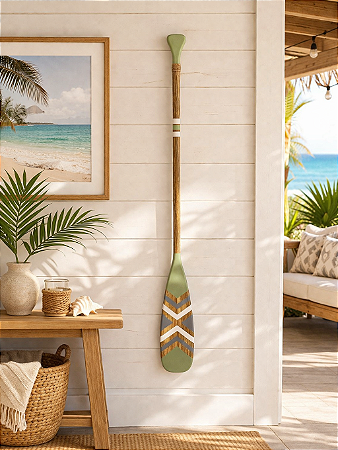 Remo Decorativo Verde com Cinza e Branco 100 cm em Madeira