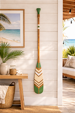Remo Decorativo Verde com Bege e Branco 100 cm em Madeira