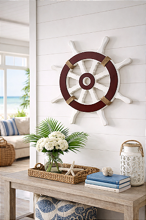 Enfeite Timão Branco e Bordô 58 cm Decoração Náutica de Parede