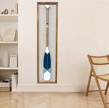 Quadro em Linho com Remo Branco, Azul Claro e Azul Marinho em Madeira 140x35