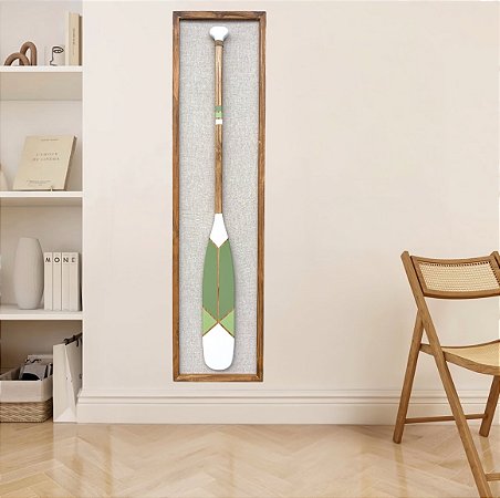 Quadro em Linho com Remo Branco, Verde Claro e Verde Musgo em Madeira 140x35