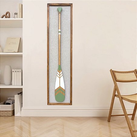 Quadro em Linho com Remo Branco e Verde Musgo em Madeira 140x35