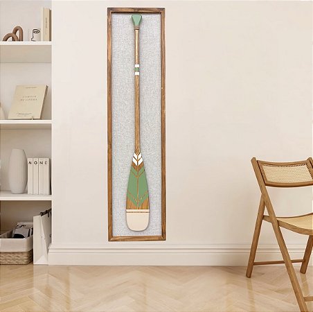 Quadro em Linho com Remo Verde e Bege em Madeira 140x35