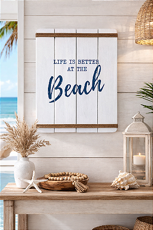 Quadro Decorativo Life is Better em Madeira Decoração Náutica Praia