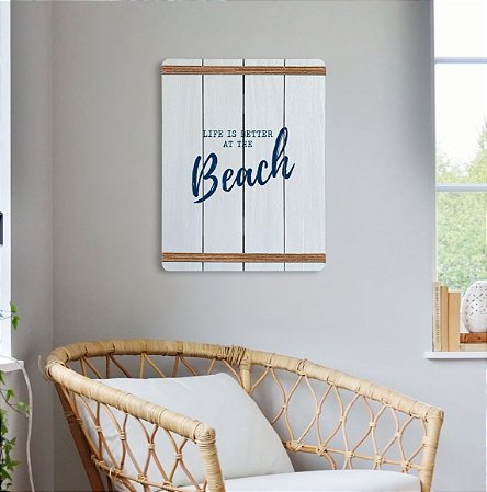 Quadro Decorativo Life is Better em Madeira Decoração Náutica Praia