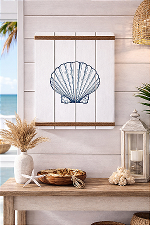 Quadro Decorativo Concha em Madeira Decoração Náutica Praia