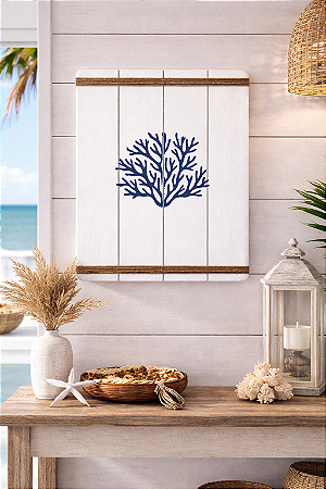 Quadro Decorativo Coral em Madeira Decoração Náutica Praia