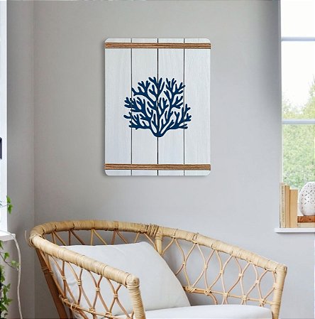 Quadro Decorativo Coral em Madeira Decoração Náutica Praia
