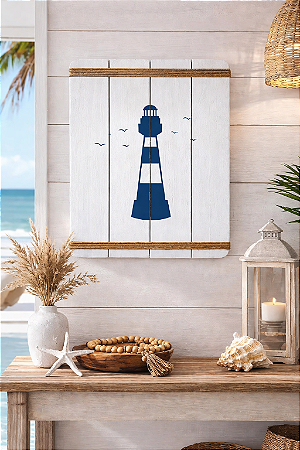 Quadro Decorativo Farol em Madeira Decoração Náutica Praia