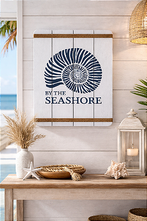 Quadro Decorativo Concha Seashore em Madeira Decoração Náutica Praia