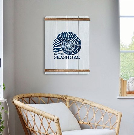 Quadro Decorativo Concha Seashore em Madeira Decoração Náutica Praia