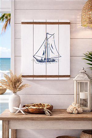 Quadro Decorativo Veleiro em Madeira Decoração Náutica Praia