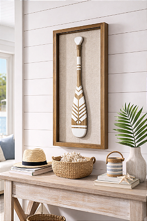 Quadro em Linho com Remo Branco em Madeira e Vidro 65x33x5
