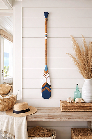 Remo Decorativo Azul Claro, Branco e Ponta Azul Marinho 130cm em Madeira