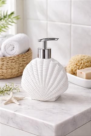 Porta Sabonete Líquido Concha Branco 16x12x7 cm