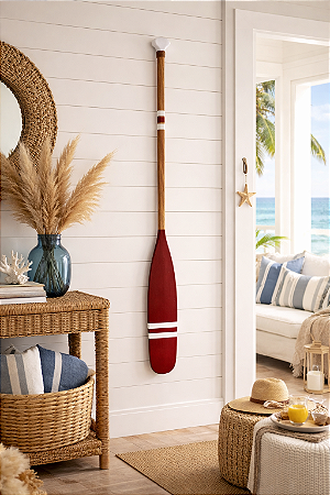 Remo Decorativo Vermelho e Branco 130cm em Madeira