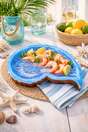 Centro de Mesa Concha Azul em Madeira 3x26,5x19,5 cm