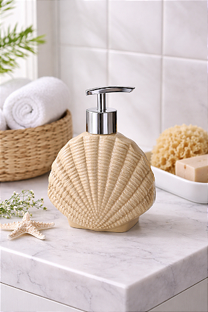 Porta Sabonete Líquido Concha Bege 16x12x7 cm