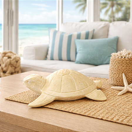 Tartaruga Decorativa Bege em Cerâmica 29 Cm