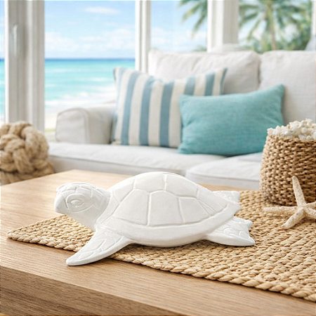 Tartaruga Decorativa Branca em Cerâmica 29 Cm