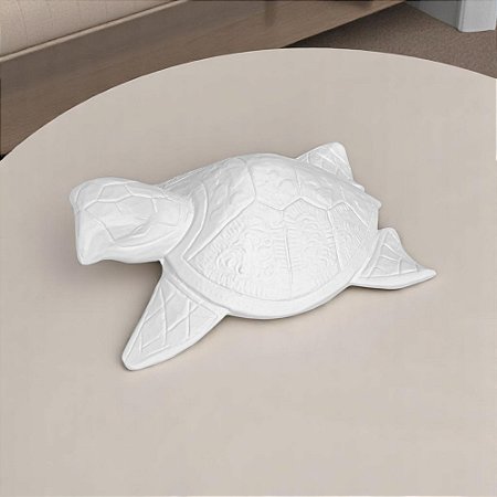 Tartaruga Decorativa Branca em Cerâmica 29 Cm