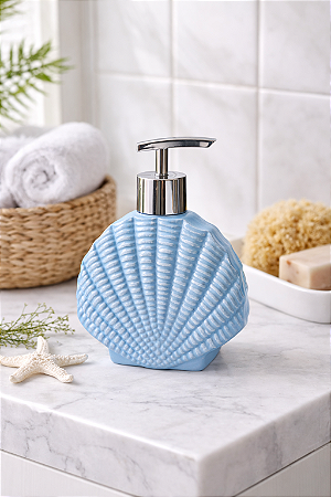 Porta Sabonete Líquido Concha Azul 16x12x7 cm