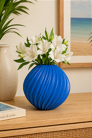 Vaso Decorativo Aura Azul 16x17 em Cerâmica