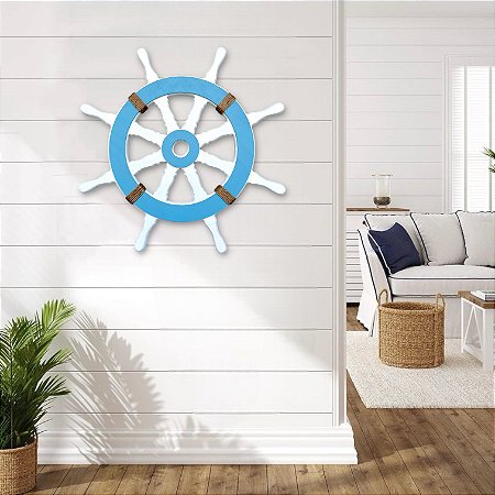 Enfeite Timão Branco e Azul Claro 58 cm em Madeira