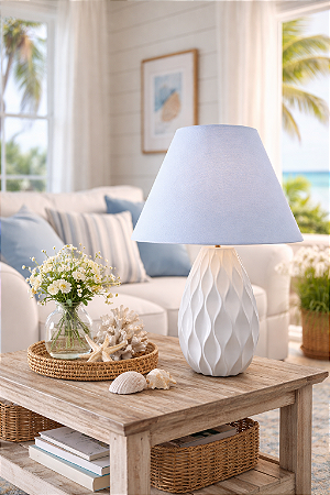 Abajur Branco 3D 53x36 em Cerâmica com Cúpula