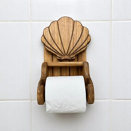 Porta Papel Higiênico Marrom com Concha em Madeira