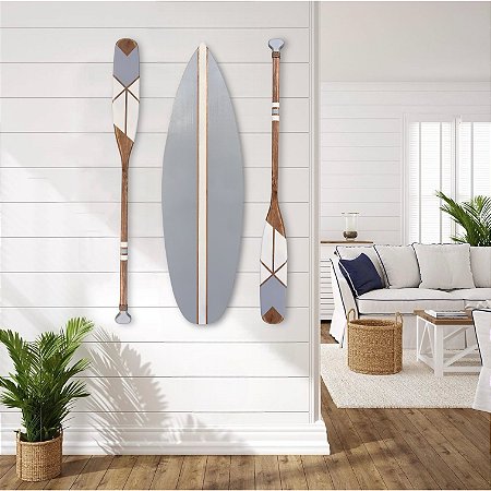 Kit Prancha + 2 Remos 100 cm Cinza Decoração Náutica Praia