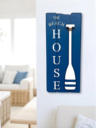Quadro Decorativo The Beach House Fundo Azul Decoração de Praia