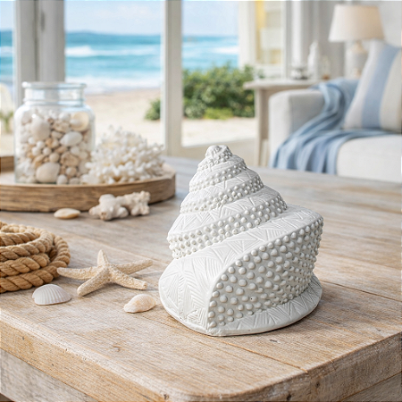 Enfeite Concha Búzio Branca em Cerâmica 8x10x9,5 cm