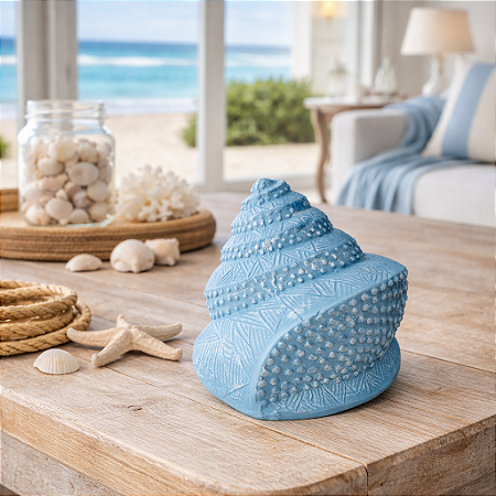 Enfeite Concha Búzio Azul Claro em Cerâmica 8x10x9,5 cm
