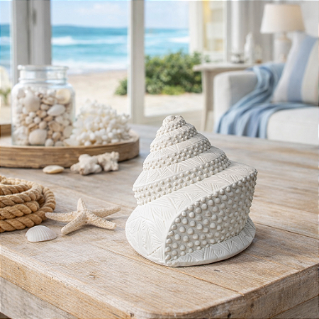 Enfeite Concha Búzio Off-White em Cerâmica 8x10x9,5 cm