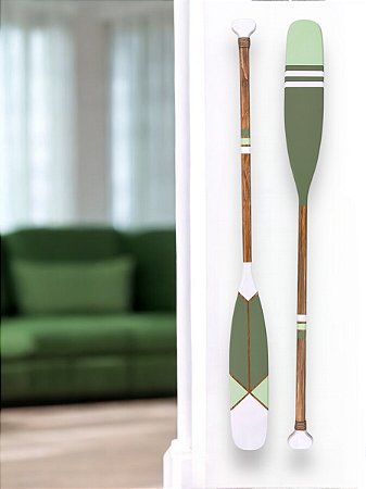 Kit 2 Remos Decorativos Ponta Branca e Verde 130 cm Decoração Náutica Praia