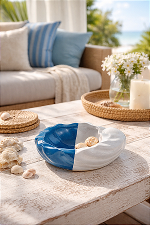 Concha Branca e Azul em Cerâmica 15 cm