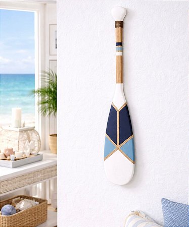 Remo Decorativo Azul Marinho, Azul Claro e Ponta Branca 55 cm em Madeira