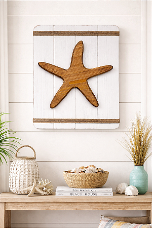 Quadro Náutico Branco Estrela em Madeira Decoração Náutica Praia