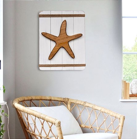 Quadro Náutico Branco Estrela em Madeira Decoração Náutica Praia