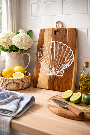 Tábua Quadrada com Concha Branca 33x23,5 em Madeira