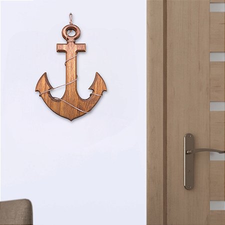 Enfeite Âncora Marrom 30 cm com corda Decoração Náutica Praia