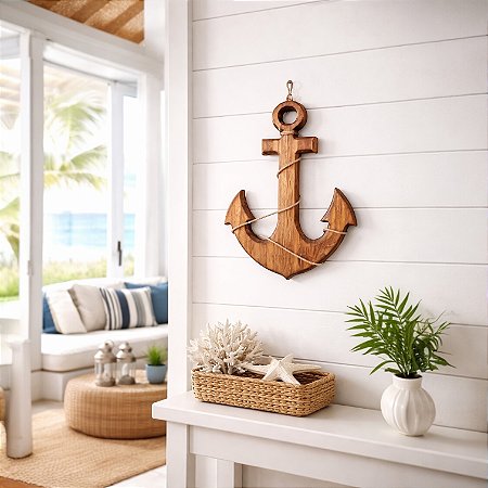 Enfeite Âncora Marrom 30 cm com corda Decoração Náutica Praia